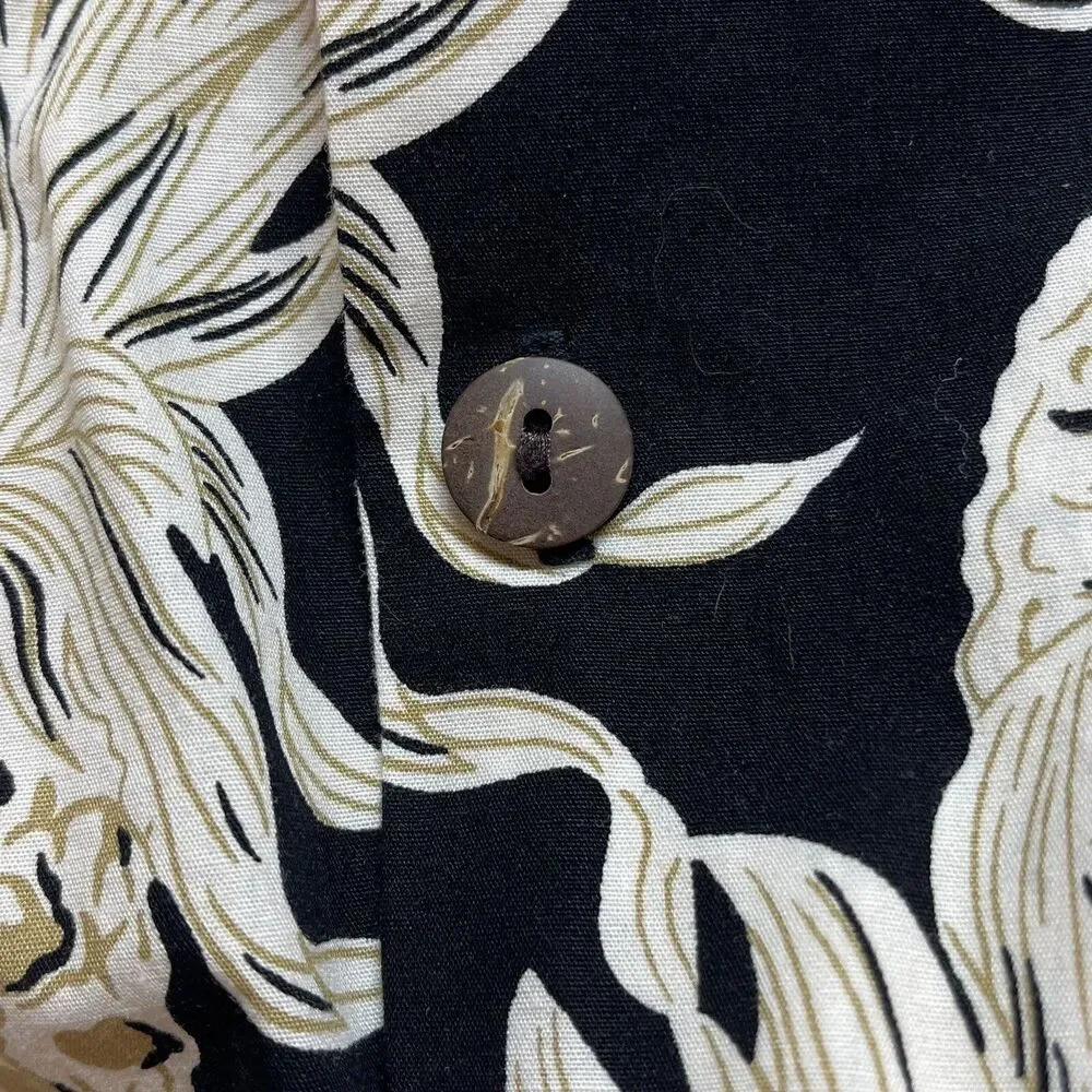 Hilo Hattie Men’s Hawaiian Tiki Shirt Pineapple Black Cream Gold Sz Large